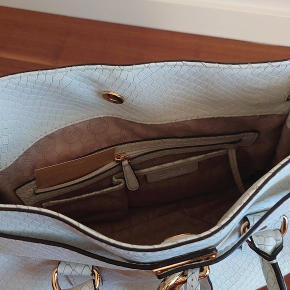 Michael Kors White Genuine Leather Snake Print Hamilton Handbag Tote - Picture 8 of 13